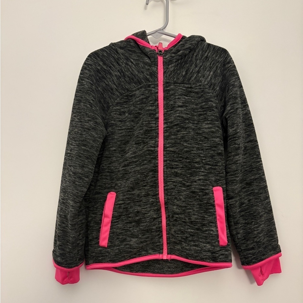 Grey and pink fleece zip up hoodie - Picture 2 of 3